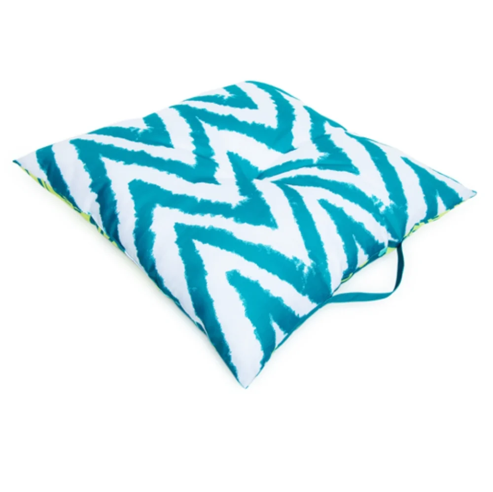 Indoor/Outdoor Reversible Seat Cushion Pillow Palm Leaves & Chevron Print 20x20